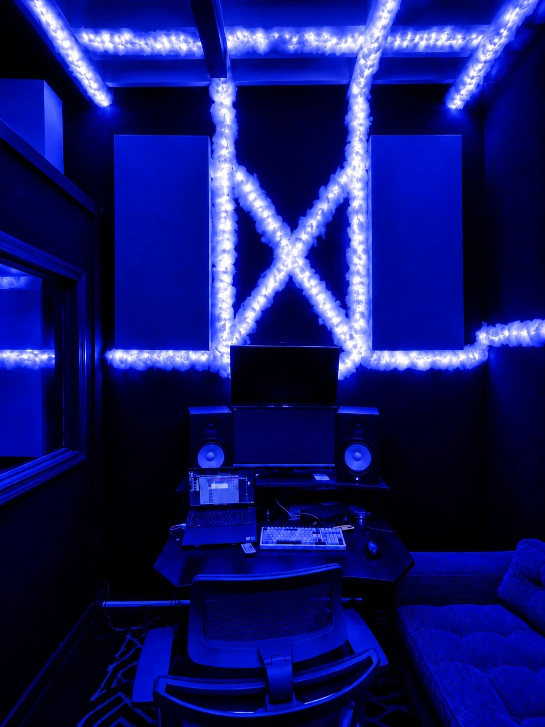 The Brooklyn desk under the glowing blue X