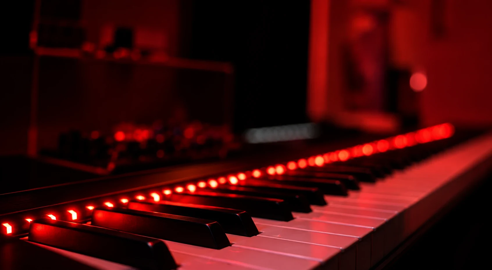 Keyboard lit red in the Long Island room